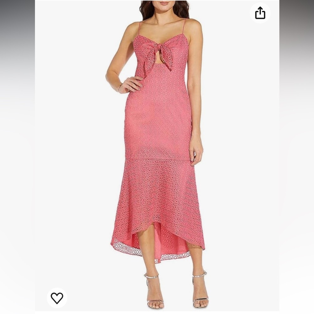 NWT Aidan Mattox Lace Midi Dress with Tie Front Pink size 4 $265msrp